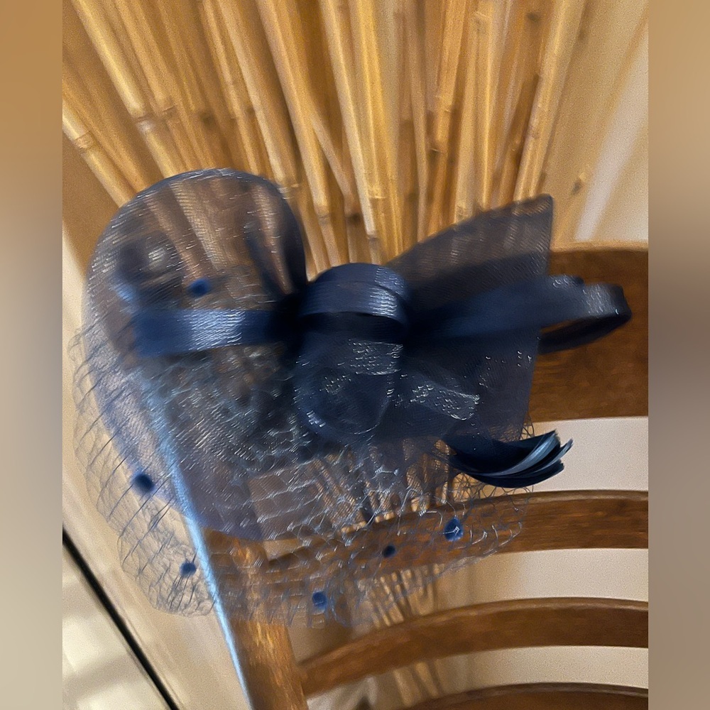 Navy blue fascinator, elegant headpiece formal occasions hair clip